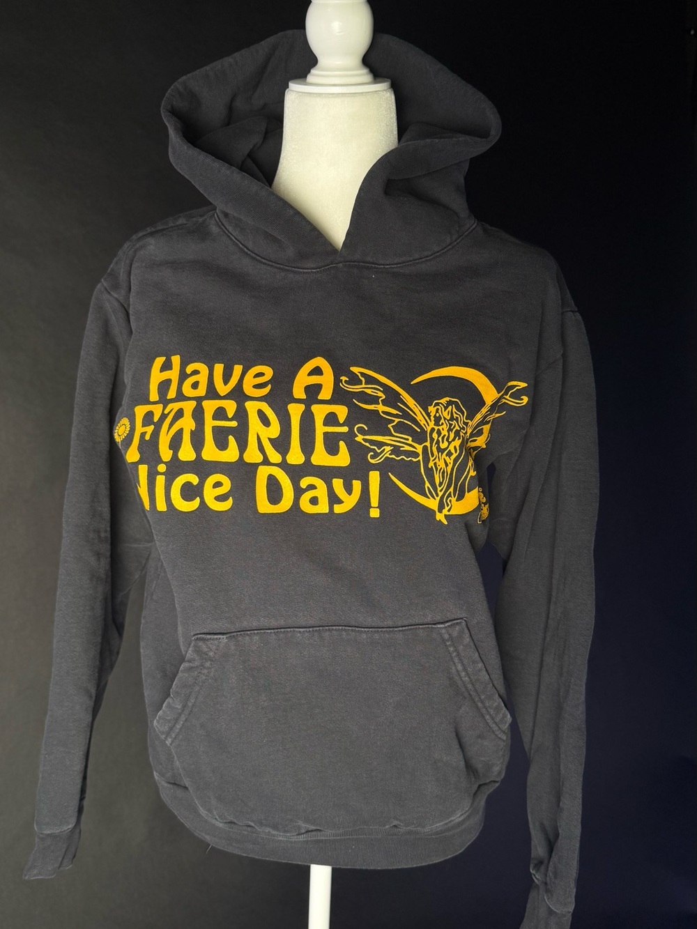 Online Ceramics Black Hoodie with Yellow Graphic